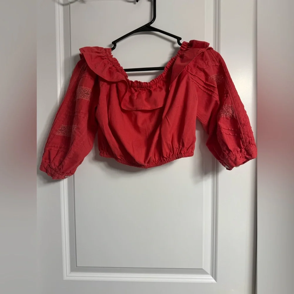 FREE PEOPLE BEATRICE BB CROP OFF SHOULDER TOP LINEN PASSIONFRUIT Size S